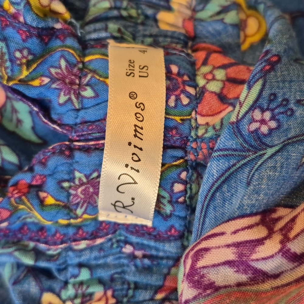 R. Vivimos Blue Floral Kimono Sleeve Bohemian Midi Dress, Small - Picture 10 of 11